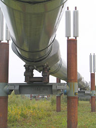 View of the pipeline's underside, heat pipes, and heat exchangers
