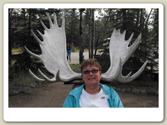 Lynne with moose antlers